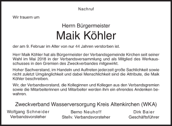 Traueranzeige von Maik Köhler von Siegener Zeitung