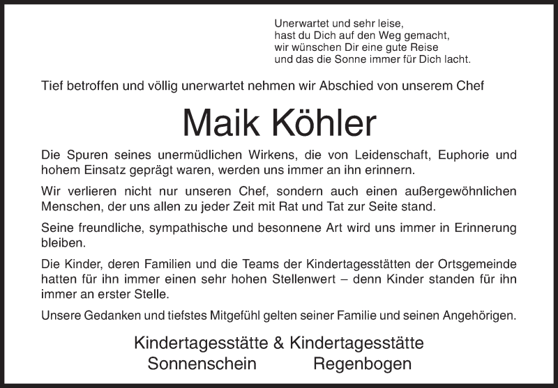  Traueranzeige für Maik Köhler vom 15.02.2021 aus Siegener Zeitung