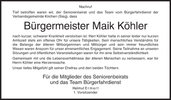 Traueranzeige von Maik Köhler von Siegener Zeitung