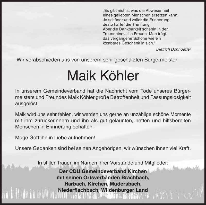  Traueranzeige für Maik Köhler vom 16.02.2021 aus Siegener Zeitung
