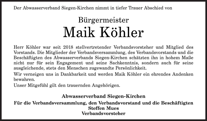  Traueranzeige für Maik Köhler vom 15.02.2021 aus Siegener Zeitung