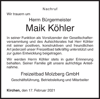 Traueranzeige von Maik Köhler von Siegener Zeitung