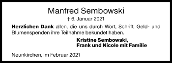 Traueranzeige von Manfred Sembowski von Siegener Zeitung