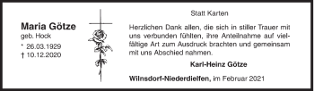 Traueranzeige von Maria Götze von Siegener Zeitung