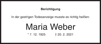 Traueranzeige von Maria Weber von Siegener Zeitung