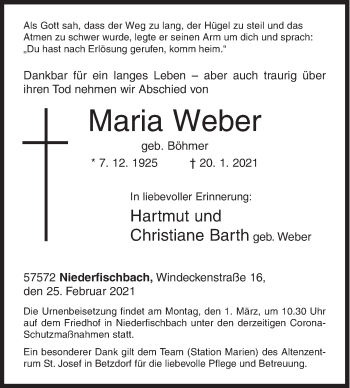 Traueranzeige von Maria Weber von Siegener Zeitung