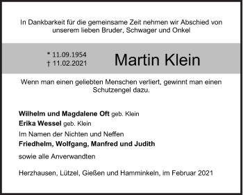 Traueranzeige von Martin Klein von Siegener Zeitung