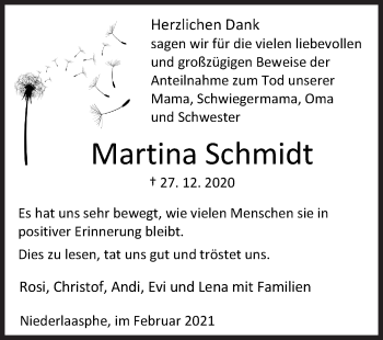 Traueranzeige von Martina Schmidt von Siegener Zeitung