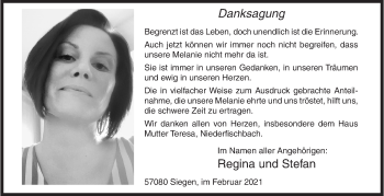 Traueranzeige von Melanie  von Siegener Zeitung