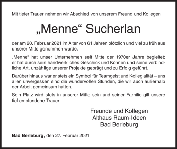 Traueranzeige von Menne Sucherlan von Siegener Zeitung