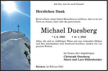 Traueranzeige von Michael Duesberg von Siegener Zeitung