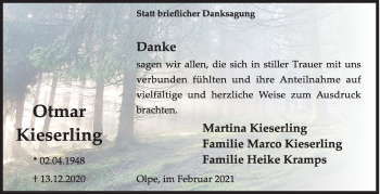 Traueranzeige von Otmar Kieserling von Siegener Zeitung