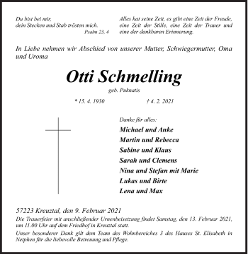 Traueranzeige von Otti Schmelling von Siegener Zeitung