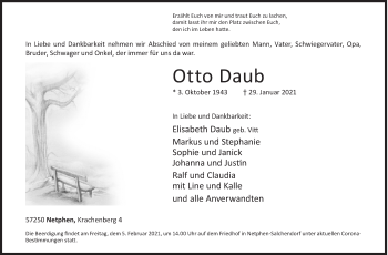 Traueranzeige von Otto Daub von Siegener Zeitung