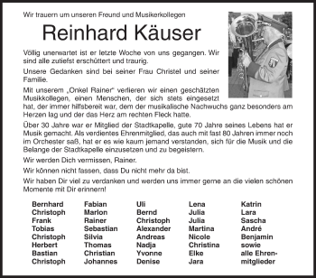 Traueranzeige von Reinhard Käuser von Siegener Zeitung