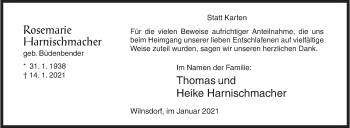 Traueranzeige von Rosemarie Harnischmacher von Siegener Zeitung
