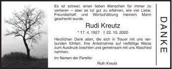 Traueranzeige von Rudi Kreutz von Siegener Zeitung