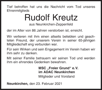 Traueranzeige von Rudolf Kreutz von Siegener Zeitung