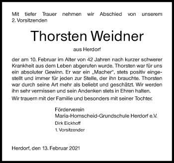 Traueranzeige von Thorsten Weidner von Siegener Zeitung