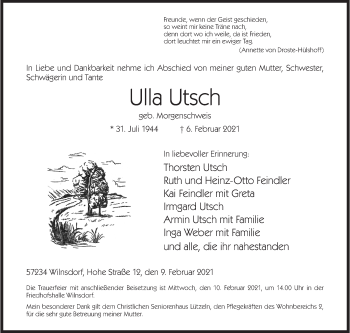 Traueranzeige von Ulla Utsch von Siegener Zeitung