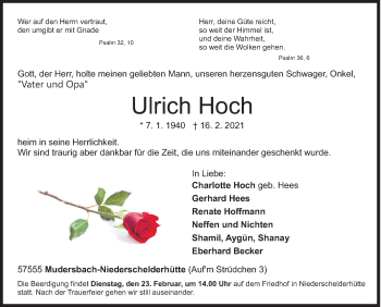 Traueranzeige von Ulrich Hoch von Siegener Zeitung