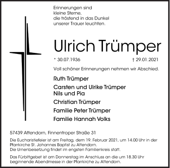 Traueranzeige von Ulrich Trümper von Siegener Zeitung