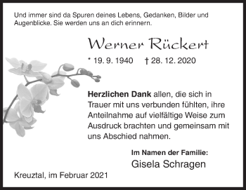Traueranzeige von Werner Rückert von Siegener Zeitung