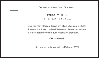 Traueranzeige von Wilhelm Nuß von Siegener Zeitung
