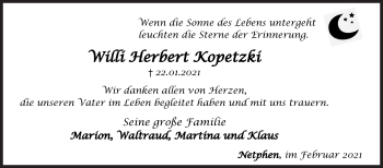 Traueranzeige von Willi Herbert Kopetzki von Siegener Zeitung
