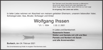 Traueranzeige von Wolfgang Ihssen von Siegener Zeitung