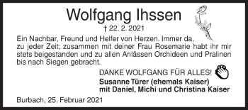 Traueranzeige von Wolfgang Ihssen von Siegener Zeitung