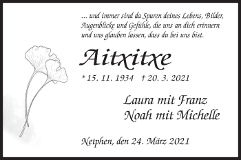 Traueranzeige von Aitxitxe  von Siegener Zeitung