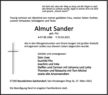 Traueranzeige von Almut Sander von Siegener Zeitung