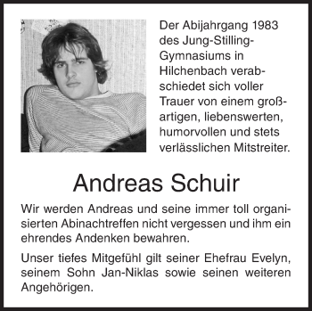Traueranzeige von Andreas Schuir von Siegener Zeitung