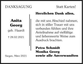 Traueranzeige von Anita Georg von Siegener Zeitung