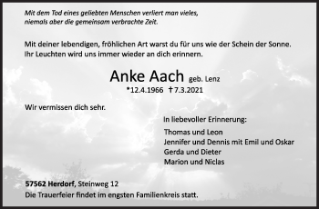 Traueranzeige von Anke Aach von Siegener Zeitung