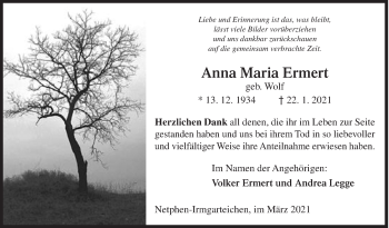 Traueranzeige von Anna Maria Ermert von Siegener Zeitung