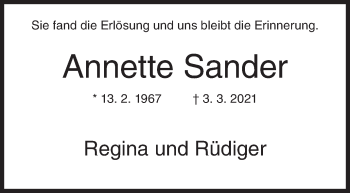 Traueranzeige von Annette Sander von Siegener Zeitung