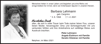Traueranzeige von Barbara Lehmann von Siegener Zeitung