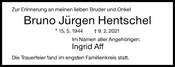 Traueranzeige von Bruno Jürgen Hentschel von Siegener Zeitung