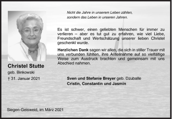 Traueranzeige von Christel Stutte von Siegener Zeitung