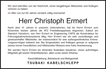 Traueranzeige von Christoph Ermert von Siegener Zeitung
