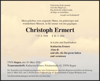 Traueranzeige von Christoph Ermert von Siegener Zeitung