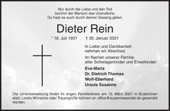 Traueranzeige von Dieter Rein von Siegener Zeitung