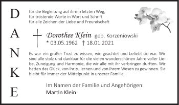 Traueranzeige von Dorothee Klein von Siegener Zeitung