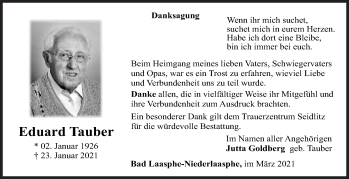 Traueranzeige von Eduard Tauber von Siegener Zeitung