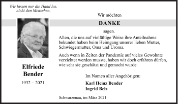 Traueranzeige von Elfriede Bender von Siegener Zeitung