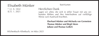 Traueranzeige von Elisabeth Münker von Siegener Zeitung