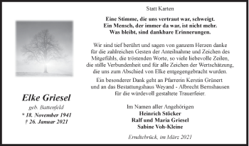 Traueranzeige von Elke Griesel von Siegener Zeitung