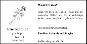 Traueranzeige von Else Schmidt von Siegener Zeitung